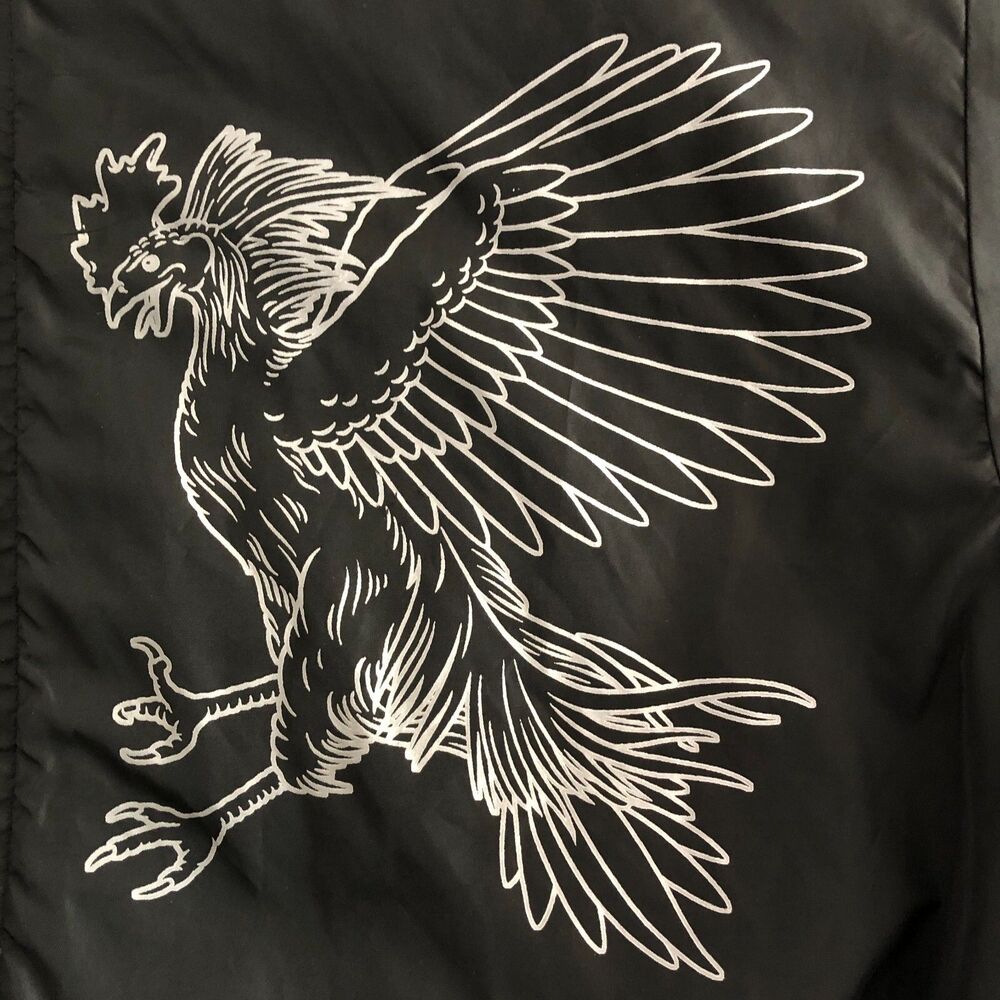 Rebel 8 Jacket Mens Medium Black Bomber Windbreaker Roosters Vintage - Picture 3 of 11